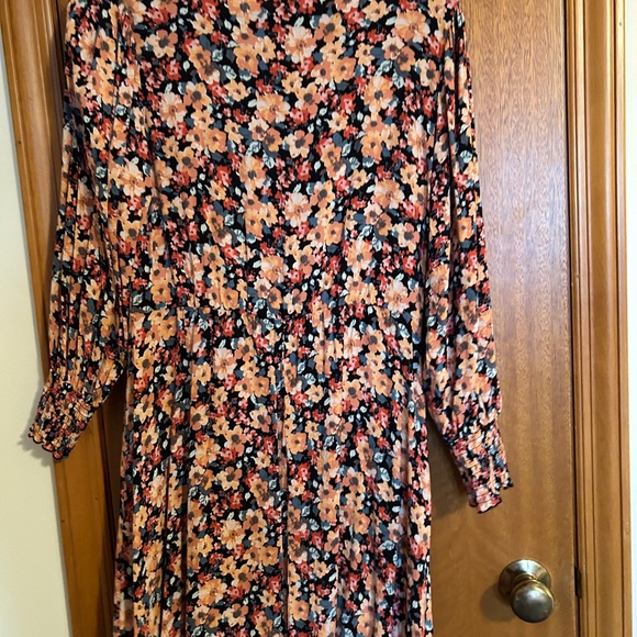Spring Floral Wrap Dress Scrunch Sleeve Easter Orange Pink Blue Flowers - Picture 9 of 9
